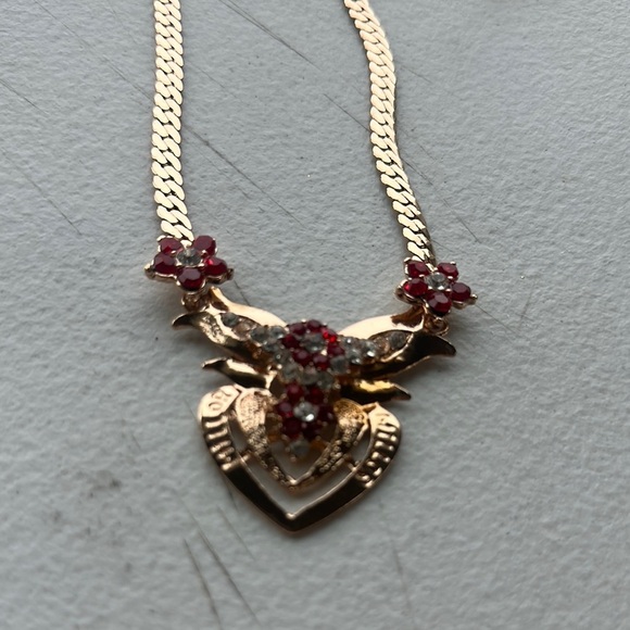Elegant Gold and Red Heart Necklace and Earring Set - Picture 3 of 4